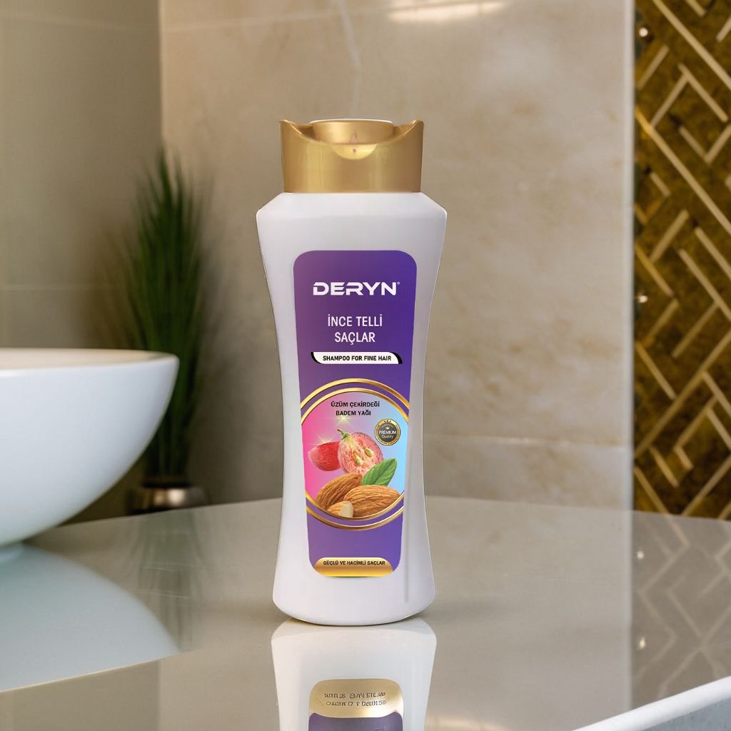 Deryn İnce Telli Saçlar İçin Şampuan 600 ml - Üzüm Çekirdeği ve Badem Yağı ile Dolgunluk